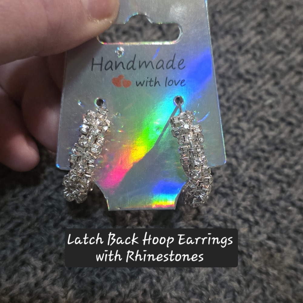 Silver Toned Rhinestone Hoop Earrings Made With Hypoallergenic Steel